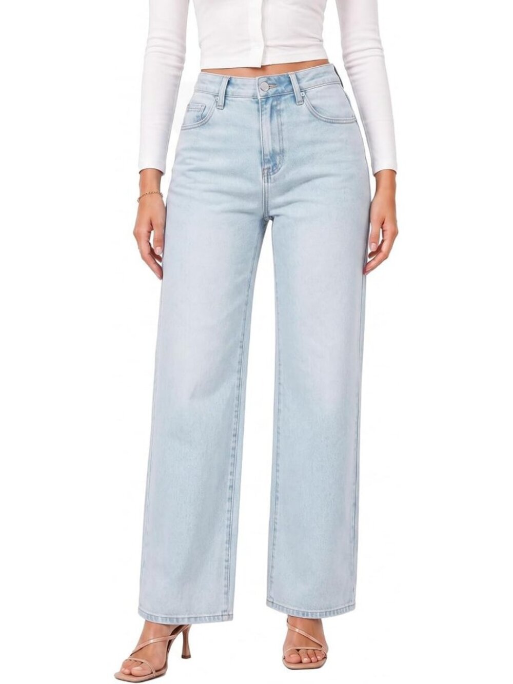 High Rise Wide Leg Jeans for Women - Tummy Control Stretch Denim, Casual Chic